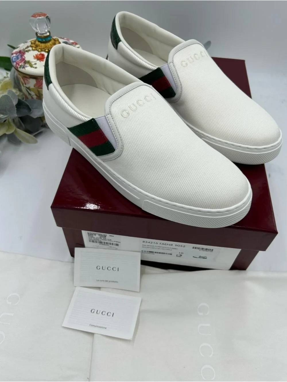 Gucci ace canvas slip on sneakers with iconic web trim size 10 fits 10.5US